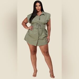 Olive Green Belted Shirt Dress